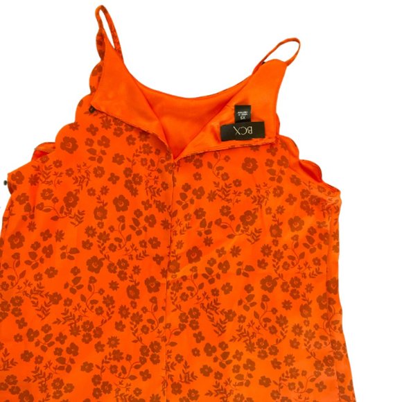 BCX High-Neck Scallop-Edge Flowy Top | Size XS | Orange Floral Print | NWT - Picture 3 of 7